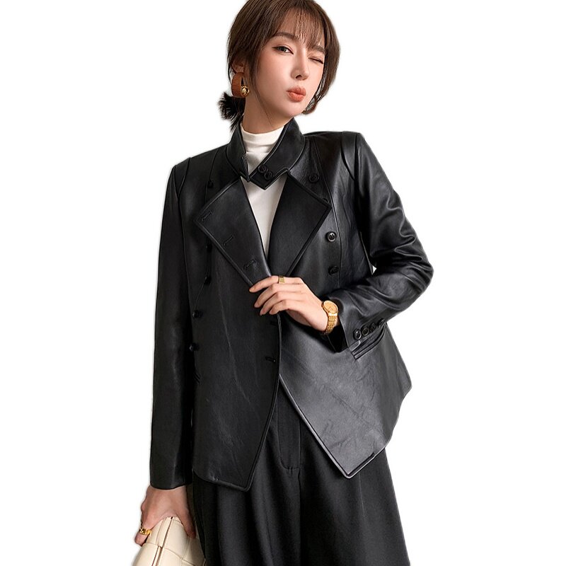 海宁真皮皮衣女短款立领修身显瘦外套2020秋季新款绵羊皮