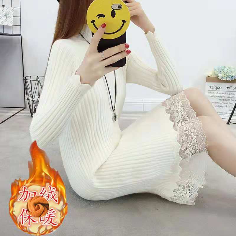 2018秋冬新款蕾丝连衣裙针织打底衫中长款韩版修身套头毛衣女上衣在类目 女装/女士精品, 毛衣中 - 来自Buy2taobao.com提供专业的淘宝代购服务