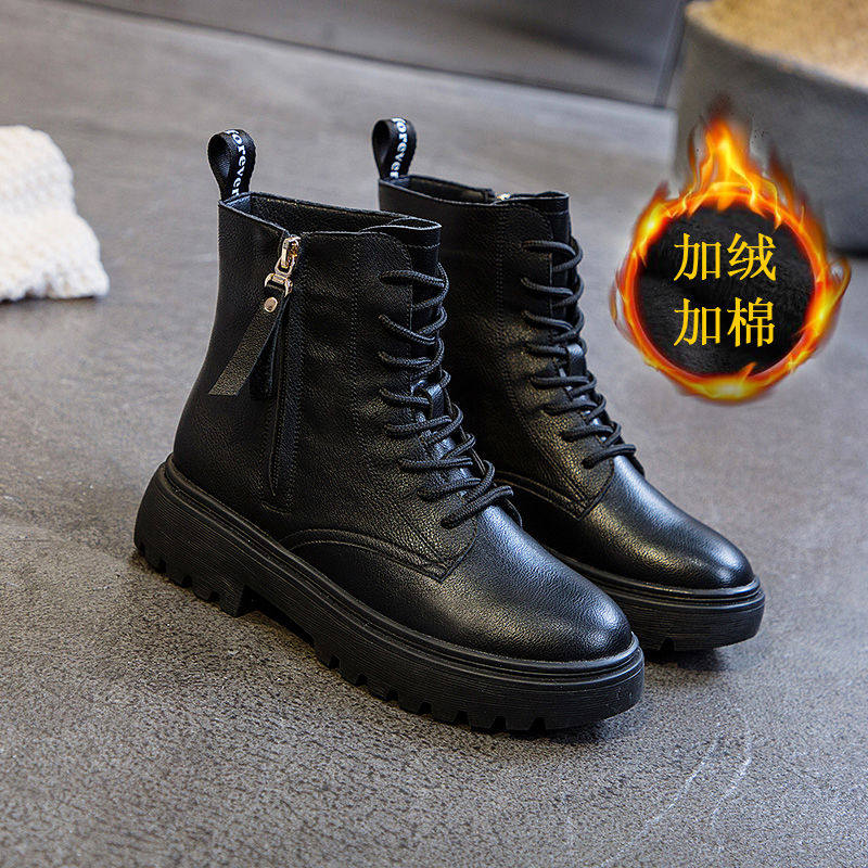 意尔康公主真皮马丁靴女冬款2021时尚百搭显瘦短靴加绒保暖雪地靴