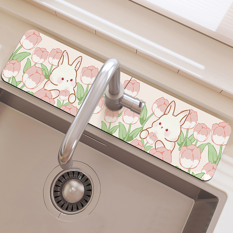 厨房卫生间硅藻泥窄边吸水垫洗手台洗漱台水池沥水垫水龙头台面垫