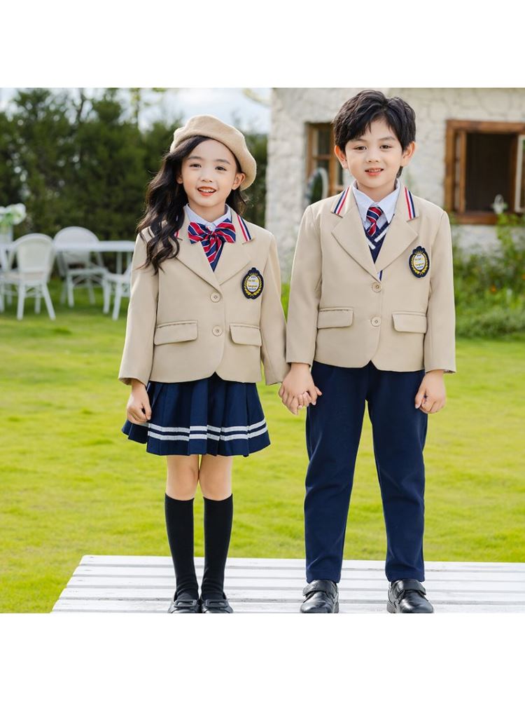 小学生校服教师运动装两件套幼儿园园服长袖针织马甲新款蓝色服饰
