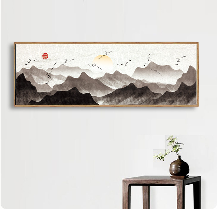 新中式素雅水墨山水横幅挂画客厅书房卧室床头多联画现代装饰画——御