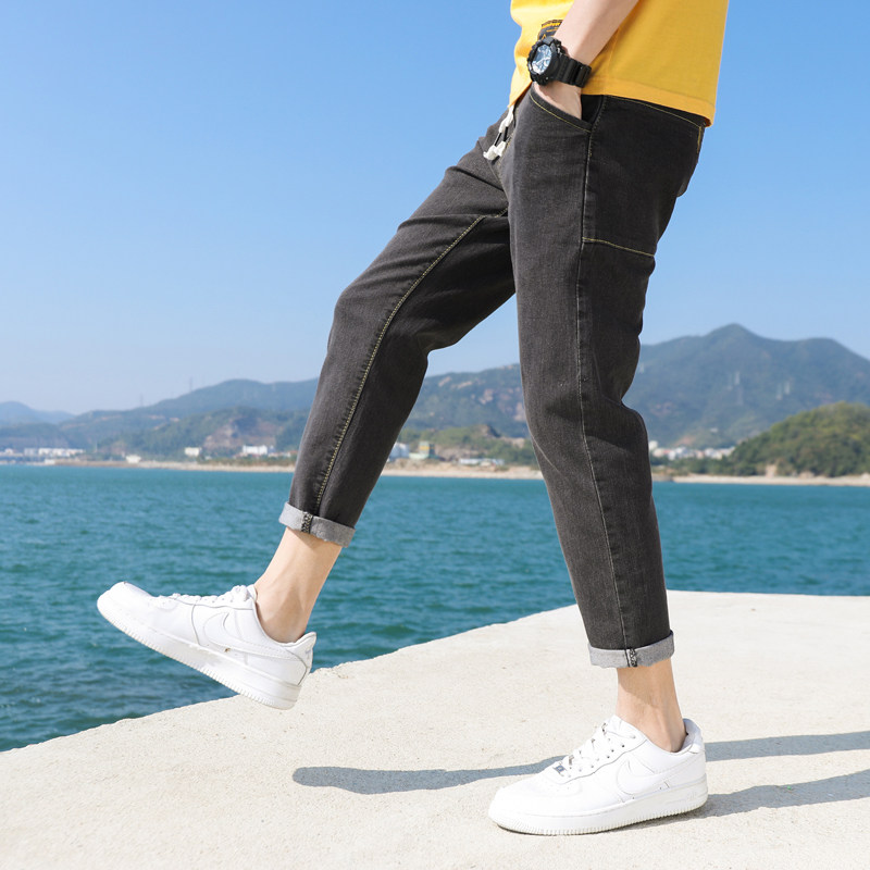 q春夏复古男士牛仔裤男修身韩版破洞小脚裤九分裤休闲潮牌裤111