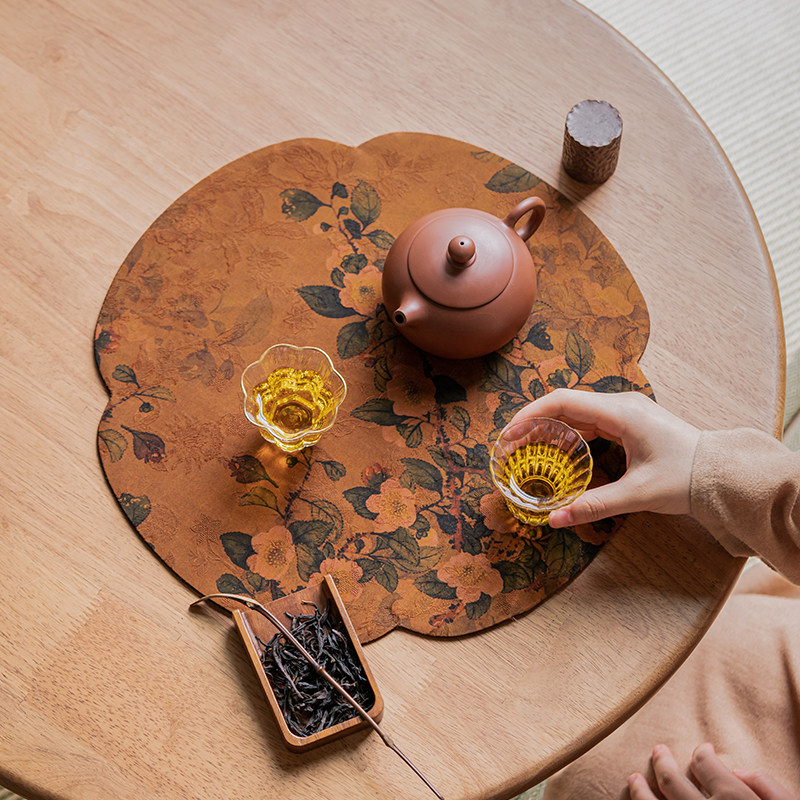 西阵织茶席重工织锦缎茶垫金箔缠枝花卉茶旗高端桌旗精致茶艺礼品