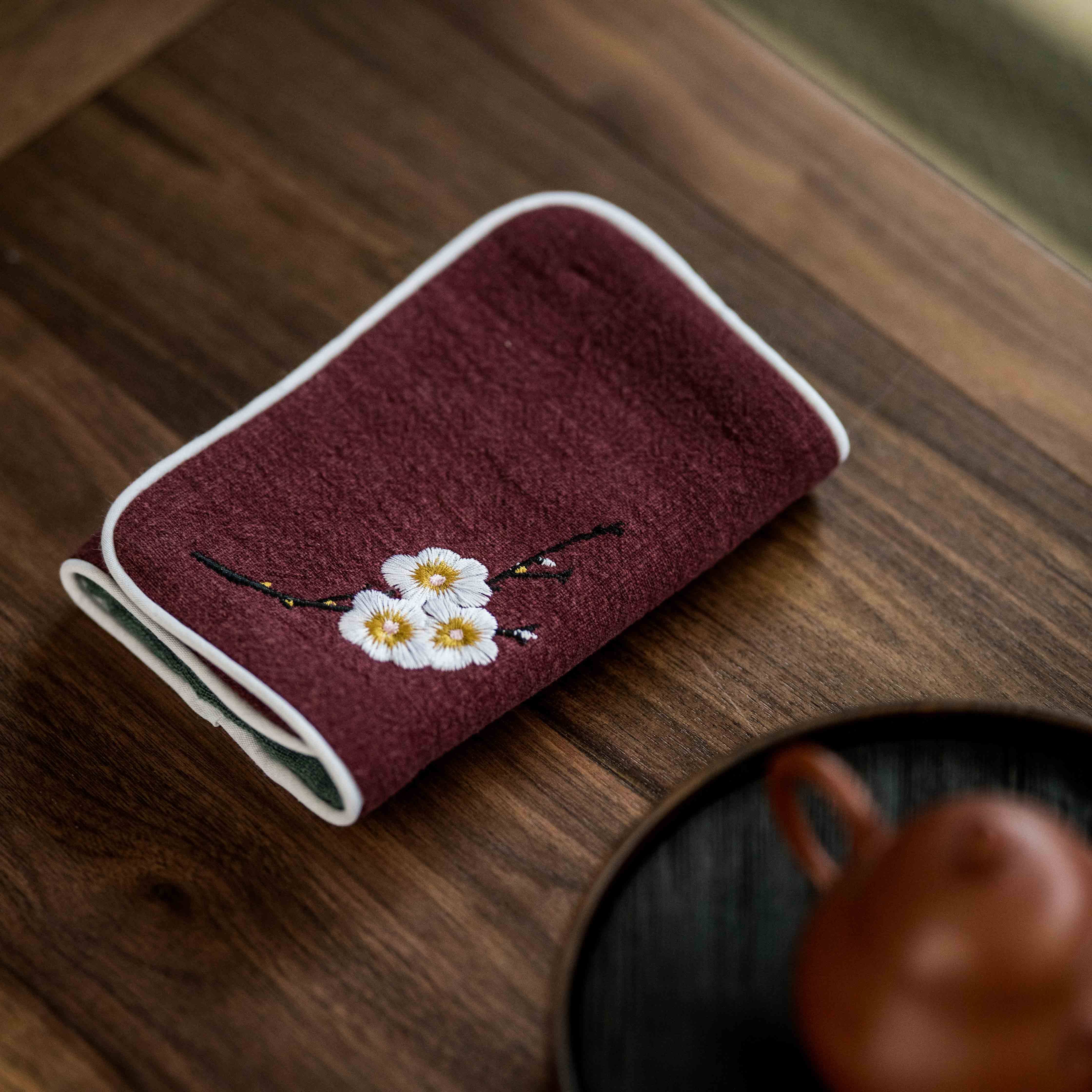 草木祠刺绣茶巾加厚吸水茶布毛巾刺绣干泡巾茶桌抹布养壶垫茶垫