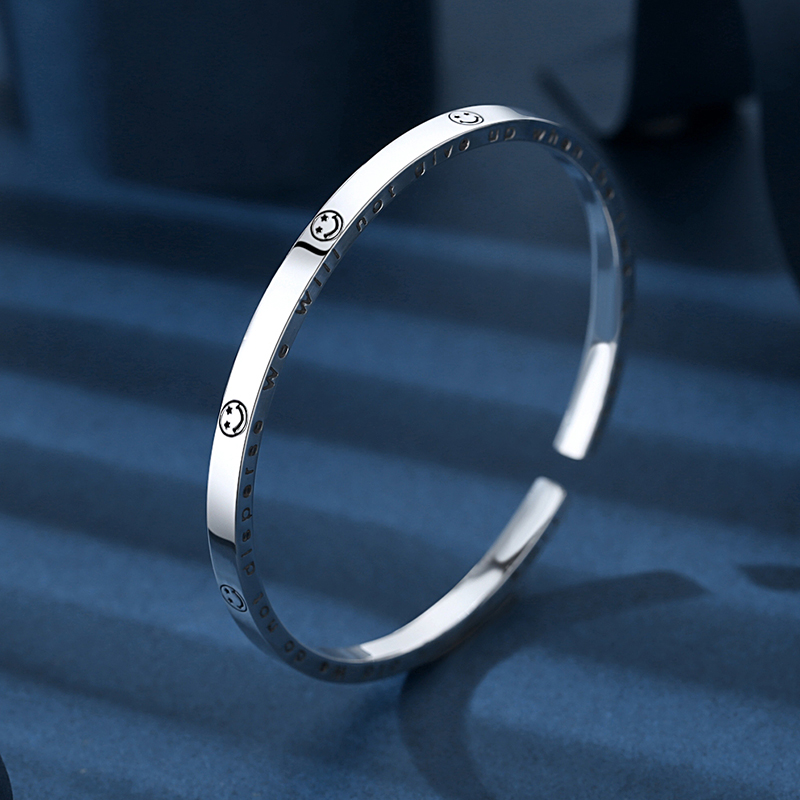 和雅致旗舰店的优惠券大全—9999纯银笑脸手镯女年轻款时尚个性开口可