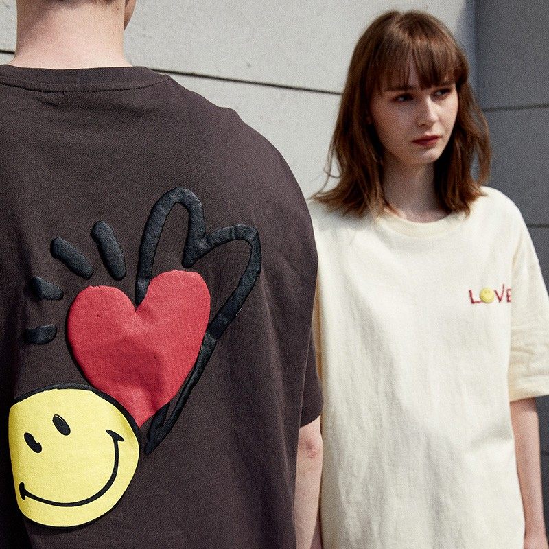 howlxsmiley潮流联名原创love短袖t恤tee中性宽松米白色上衣夏