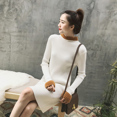 冬季新款韩版针织撞色连衣裙时尚修身显瘦打底包臀短裙潮