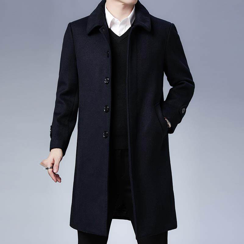 男士大衣中长款冬季毛呢外套中老年双面呢子中年夹克羊毛加厚风衣