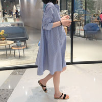 孕妇连衣裙时尚宽松大码A版长款过膝衬衫裙长裙孕妇装夏天裙子