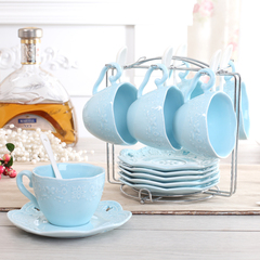 欧式糖果色咖啡杯套装创意浮雕陶瓷咖啡杯碟套装高档英式下午茶具