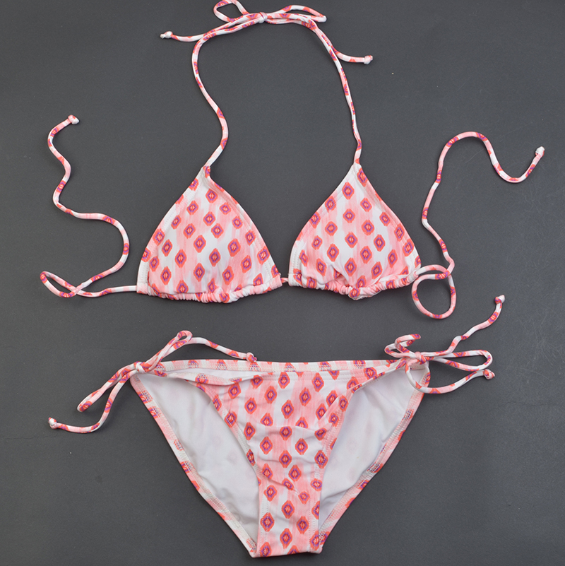 高品质特价性感简约度假印花三角比基尼泳衣女bikini泳装带胸垫