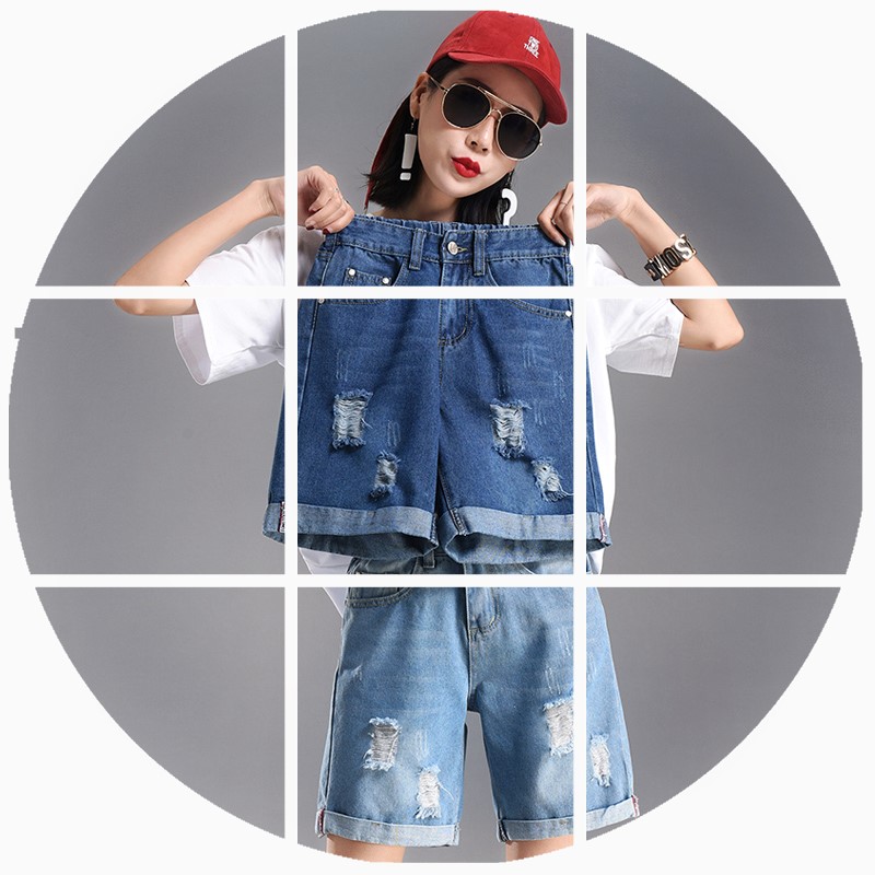 松紧腰女牛仔裤大码2018宽松短裤显瘦破洞五分裤夏季弹力马裤阔腿|ruв категории Женская одежда, джинсы - от Buy2taobao.com для оказания профессиональной услуги покупки агента Taobao