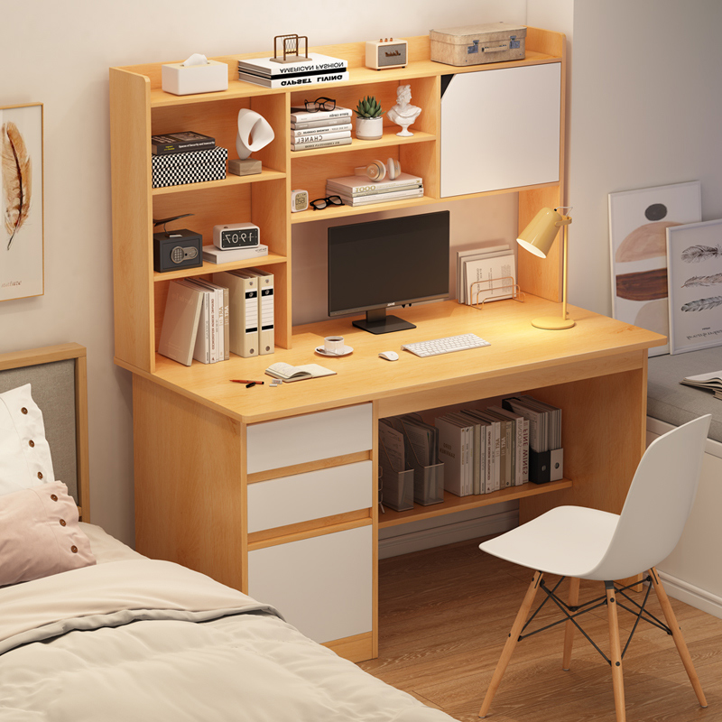 电脑桌台式学生家用书桌书架一体桌带书柜简易办公桌卧室学习桌子