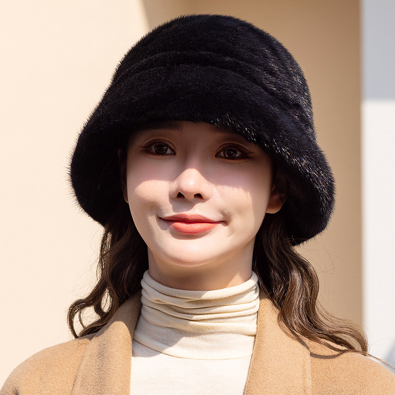 新款貂皮皮帽子女冬整水貂毛貂绒时尚保暖真皮帽子