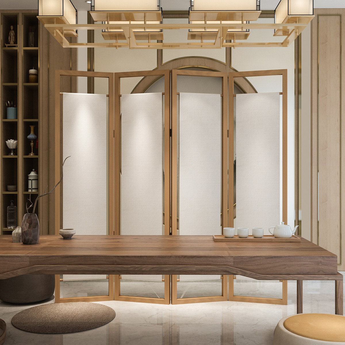 屏风隔断客厅中式禅意办公室酒店落地玄关复古典日式折叠移动折屏