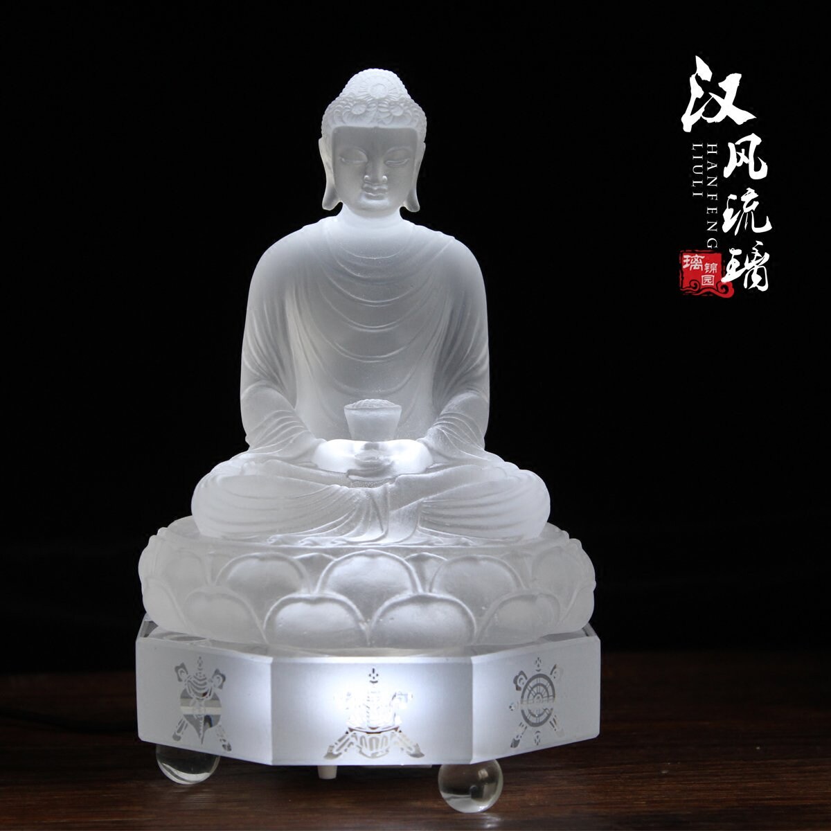 汉风琉璃白色托莲花佛定制古法琉璃工艺品