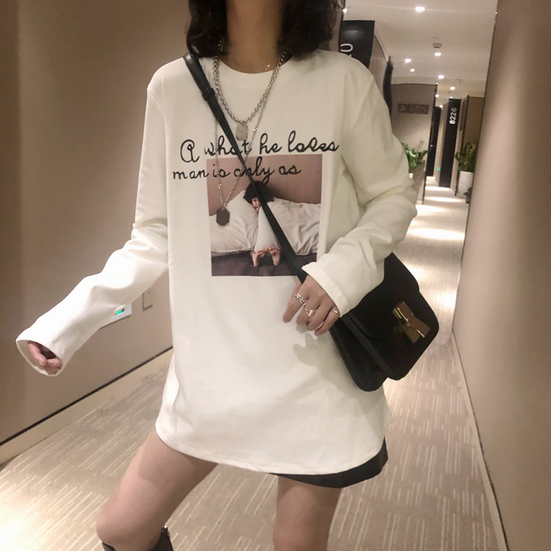ANGEL BALE韩国长袖t恤女春季新款宽松白色中长款打底衫纯棉上衣在类目 女装/女士精品, 大码女装中 - 来自Buy2taobao.com提供专业的淘宝代购服务