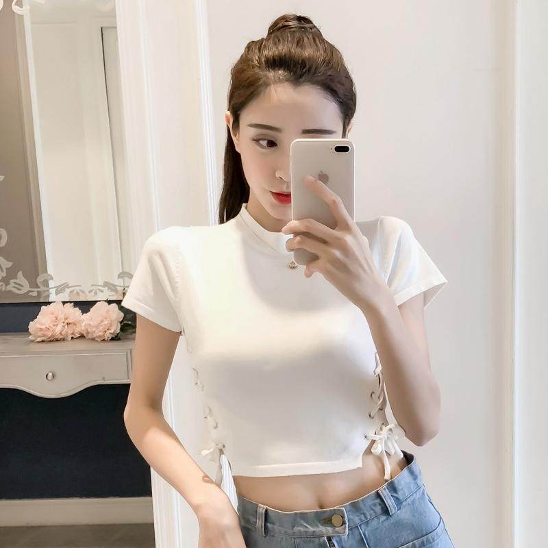 热销针织漏脐短上衣超短款