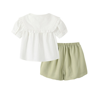 女童夏季套装韩版绿色儿童短袖短裤两件套宝宝夏季衣服薄款外出服
