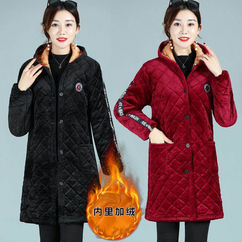 成人女罩衣秋冬装新款中长款棉服妈妈装棉衣中老年人加绒加厚棉袄