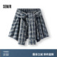 [商场同款]森马半身裙女绑带复古显瘦2025新款夏季不规则格纹短裙