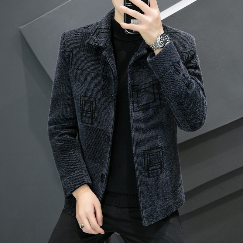 毛呢男士外套韩版潮流短款小风衣2022秋冬季新款加厚呢子男装夹克
