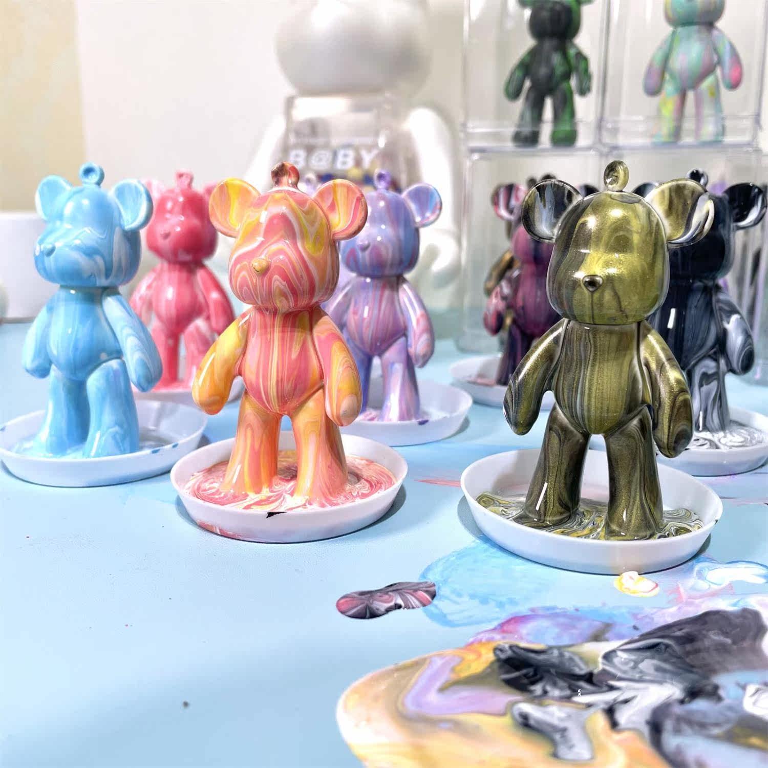 diy手工流体画暴力熊摆件抖音液体涂鸦玩偶网红创意手办公仔礼品
