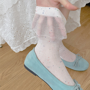 网眼点子纱袜子女夏季薄款纯棉透气ins潮堆堆袜日系白色中筒袜