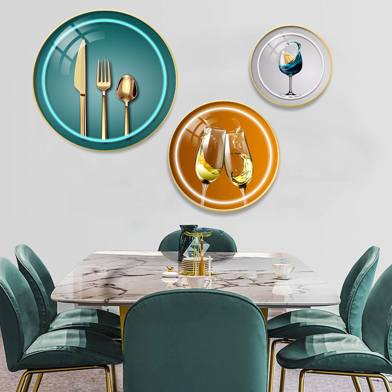 餐厅装饰画圆形饭厅墙面挂画现代简约轻奢厨房客厅背景墙抽象壁画