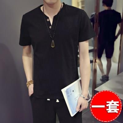 个性男士衣服运动短衣短裤套装夏季韩版全套潮牌亚麻宽松短袖t恤|msdalam kategori Pakaian Lelaki, baju-T - dari Buy2taobao.com untuk memberikan perkhidmatan ejen Taobao profesional membeli