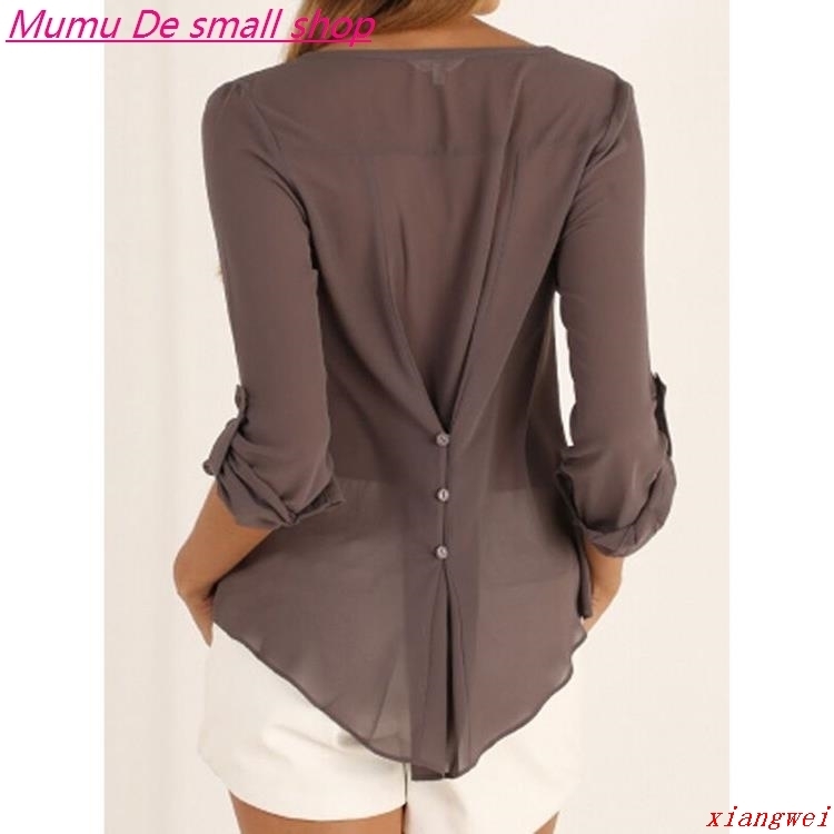 V-neck long-sleeved waist irregular large size chiffon shirt|ruв категории Женская одежда, кружева свитер/шифон рубашка - от Buy2taobao.com для оказания профессиональной услуги покупки агента Taobao