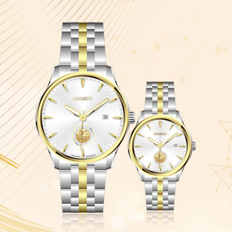 名梭表(meshor)男女情侣对表全自动机械表金币超薄时尚防水商务休