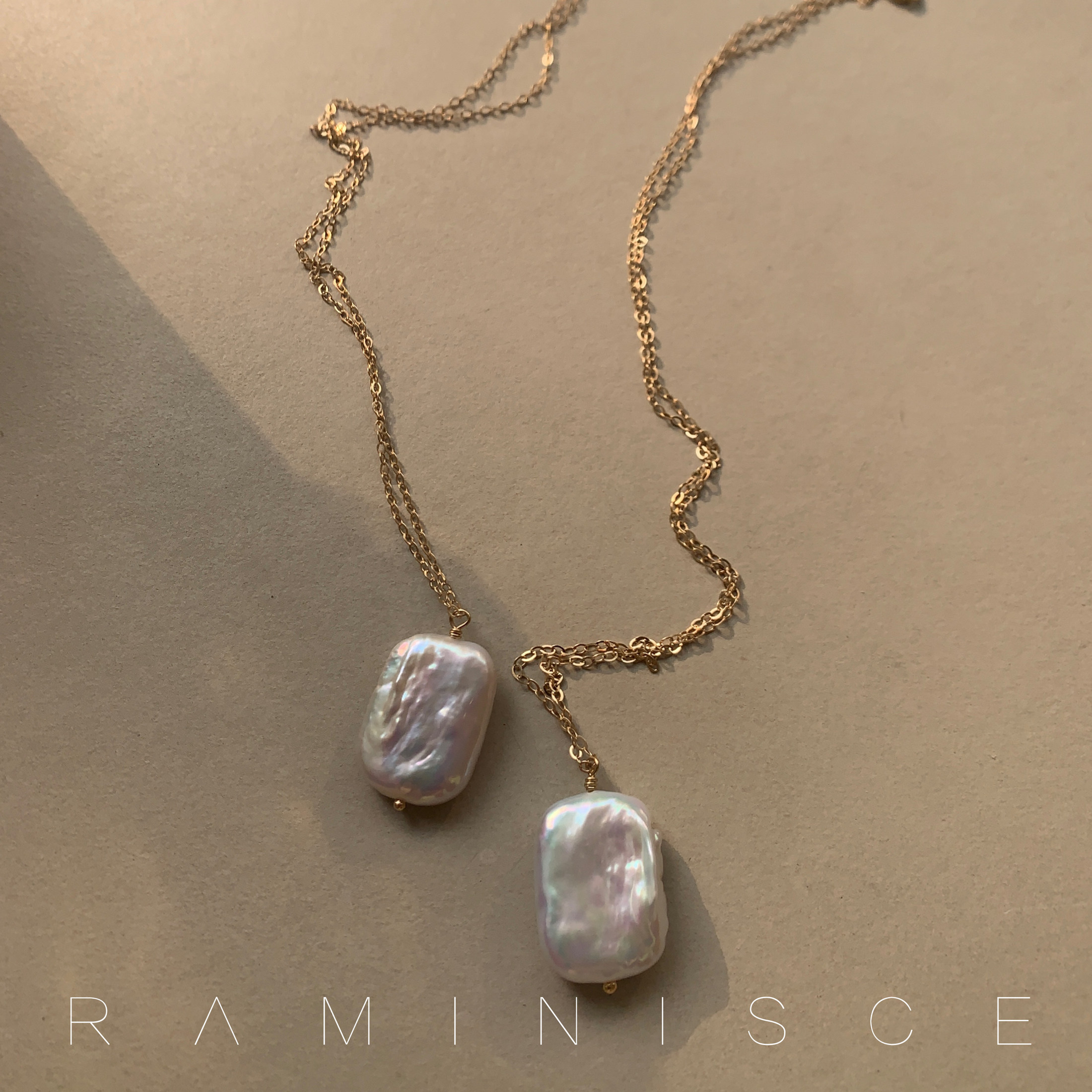 raminisce天然淡水珍珠强光异形巴洛克925银14k包金项链女毛衣