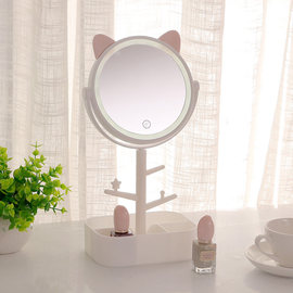 化妆镜带灯LED台式补光网红高清梳妆镜子创意桌面少女心宿舍充电