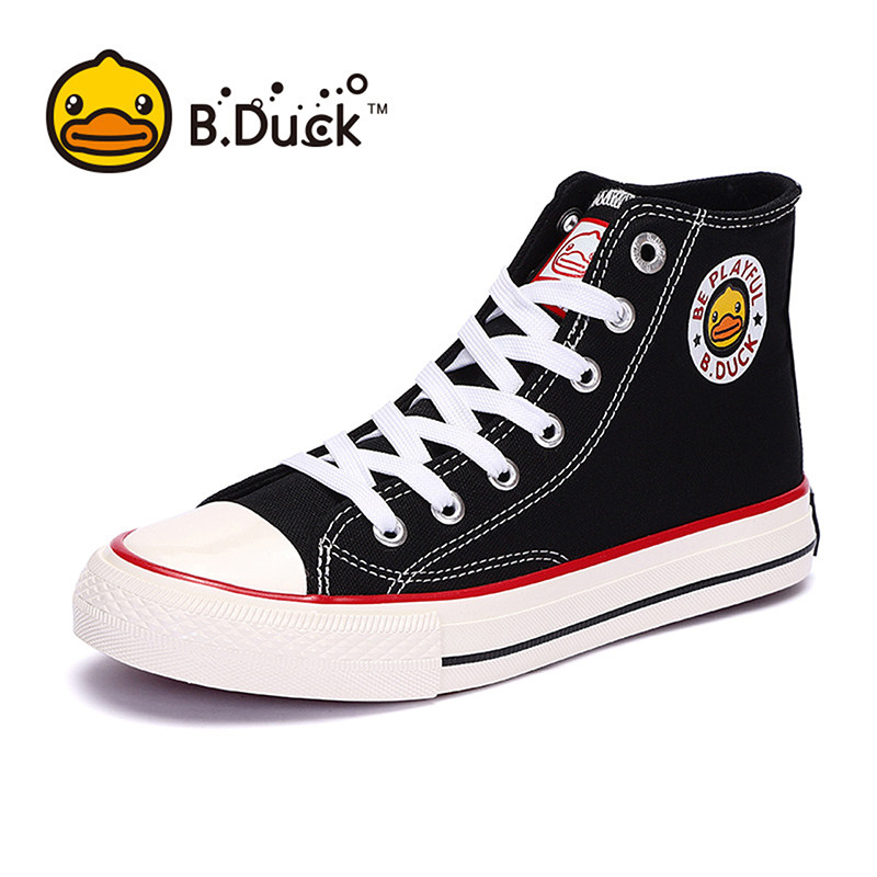 duck小黄鸭高帮帆布鞋女学生百搭2021秋季新款休闲鞋韩版潮女鞋