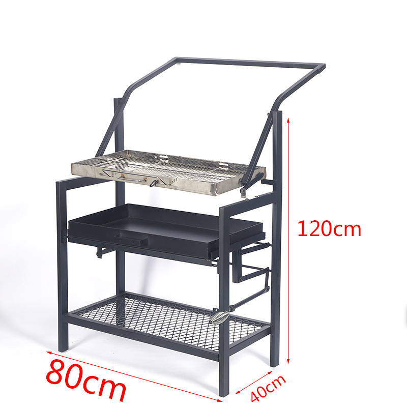 户外庭院便携式木炭烤肉架手动翻转不锈钢野营烧烤炉大号户外烤炉