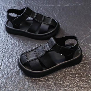 儿童凉鞋真皮2024夏季新款防滑软底男童包头一脚蹬新中式防水凉鞋