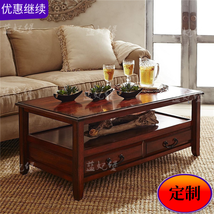 美式简约双层实木茶几2斗抽屉收纳红棕色茶水桌客厅家用茶几桌子|ruв категории жилой мебели, несколько видов, чайный столик - от Buy2taobao.com для оказания профессиональной услуги покупки агента Taobao