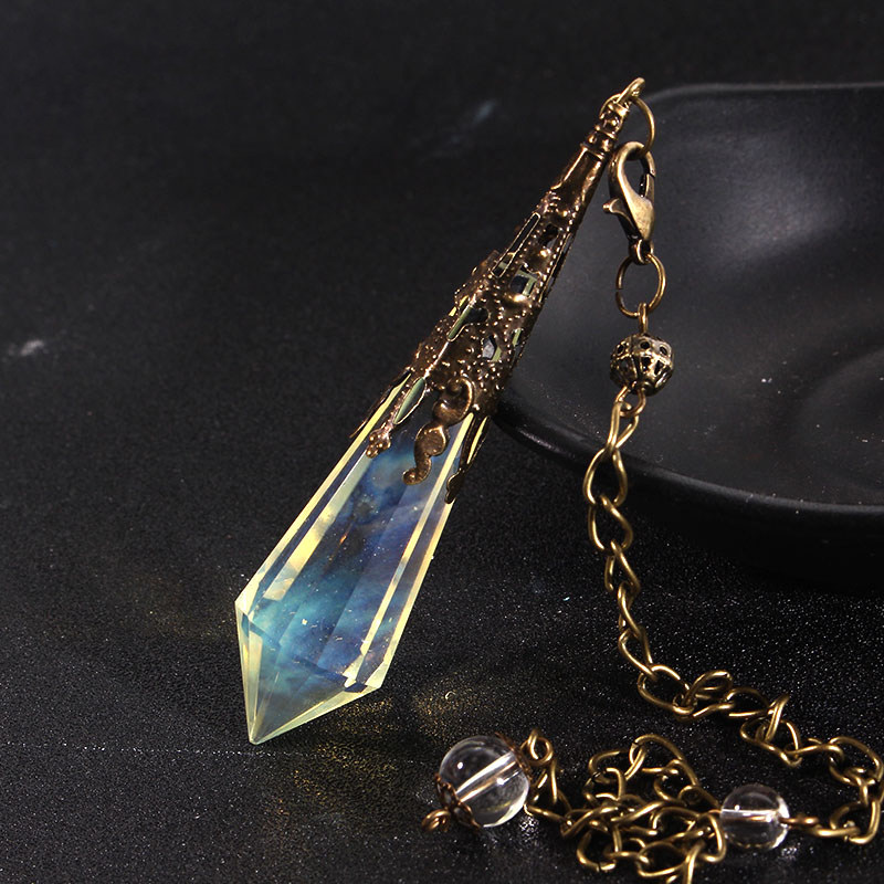 天然水晶灵摆黄水晶复古金属古铜摆吊坠项链男女款情侣礼物新手款