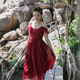 奈良法式连衣裙吊带裙红色三亚沙滩裙荷叶领裙子海边度假夏季超仙