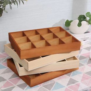 木质格子桌面收纳盒多格木盒坚果方格收纳盒分格盘摆摊串珠托盘