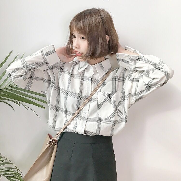 Autumn lattice shirt student Korean Edition Easy Thin section bf Long sleeve fresh coat Sunscreenin the Women's clothing/Boutique , Shirt category - from Buy2taobao.com to provide professional Taobao agent buy service