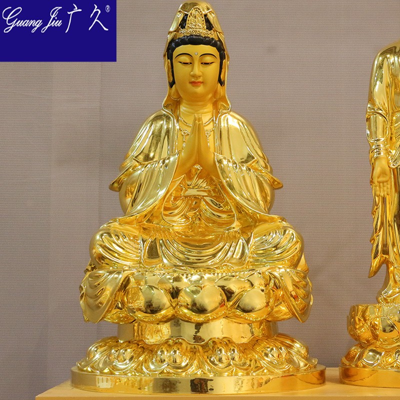 纯铜贴金合掌观音佛像供奉摆件南海观世音菩萨佛像居家供奉家用