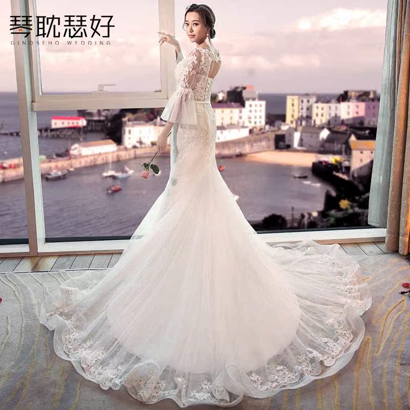 Wedding dress 2018 new pattern Korean T-shirts bride Long sleeve Wedding dress Waist fishtail Small tail Large winterin the Women's clothing/Boutique , Wedding/Cheongsam/Formal dress , Wedding category - from Buy2taobao.com to provide professional Taobao agent buy service