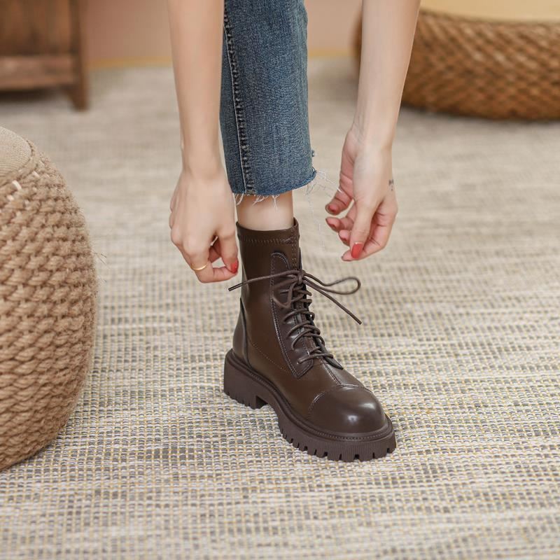 卡其色马丁靴女爆款短靴小个子英伦风炸街小短靴女春冬中筒靴子20