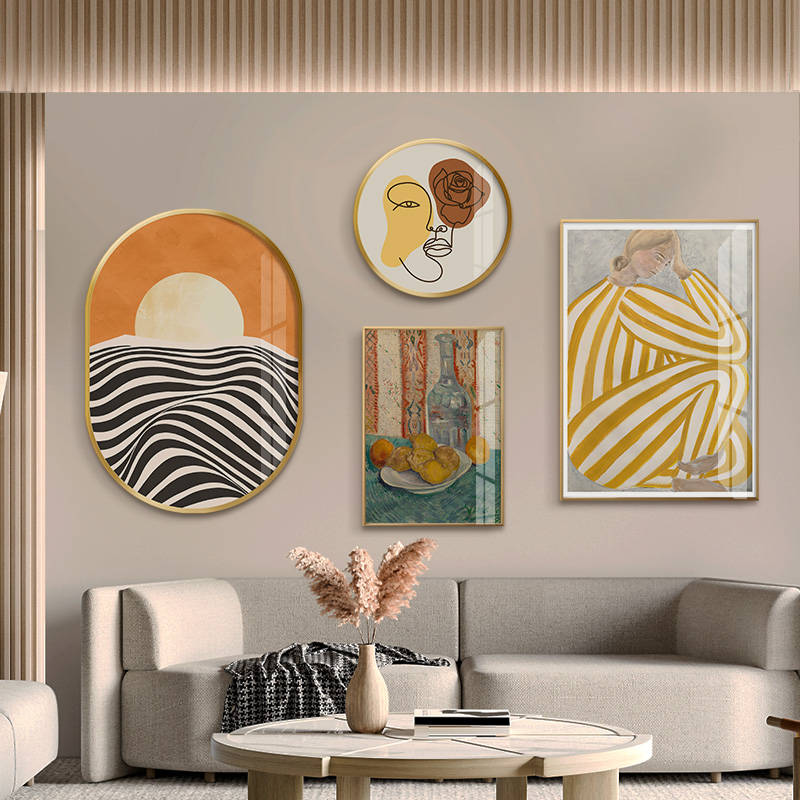 日落抽象条纹线稿装饰画北欧艺术极简人物客厅背景墙餐厅墙壁挂画