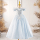 女童礼服2024新款蓝色儿童钢琴演出服轻奢小众高端重工主持公主裙