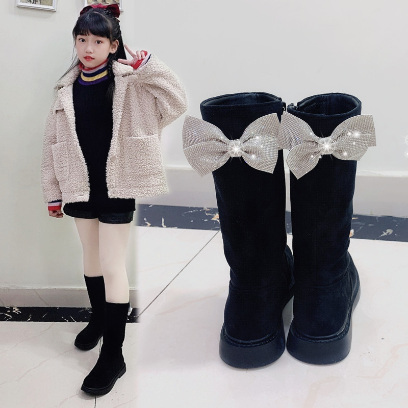 女童中筒靴秋冬季公主马丁靴小女孩高筒靴真皮长靴加绒儿童二棉鞋