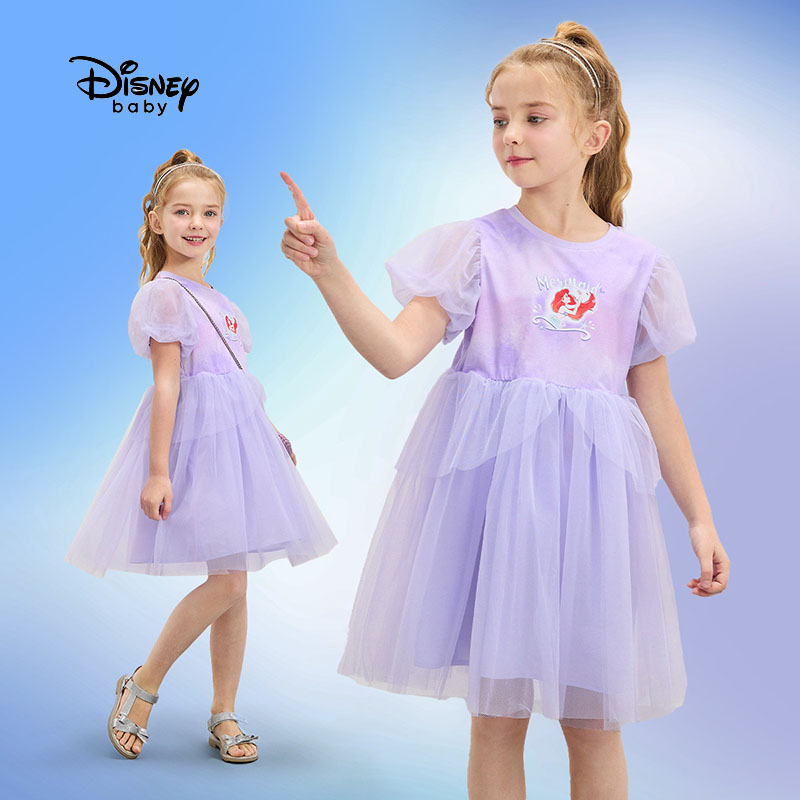 迪士尼童装女童梦幻短袖连衣裙2024新品白雪公主裙子夏季时尚洋气